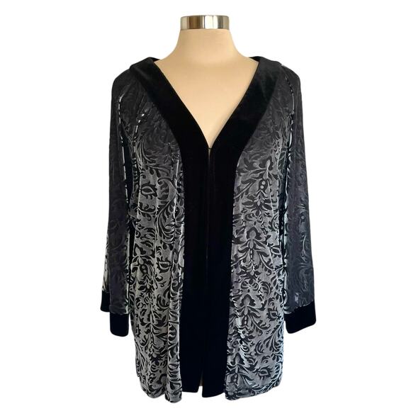 Vintage Maggie Sweet Black Velvet Burnout Cardigan Kimono LG Whimsigoth Witchy - Picture 1 of 11